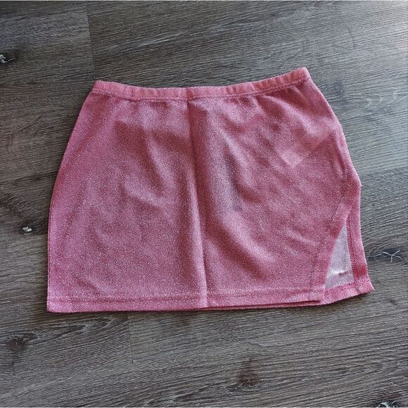 PrettyLittleThing Baby Pink Glitter Split Mini Beach Skirt - Small - Picture 2 of 7